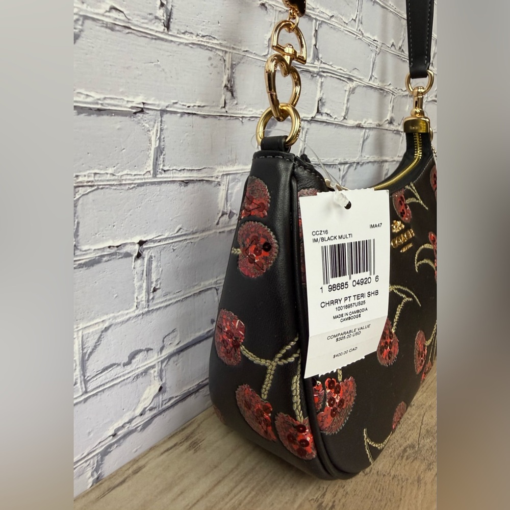 NWT Coach Teri Shoulder/Crossbody Bag black/red Cherry Gold hardware styled set - Picture 3 of 14